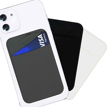 Cell Phone Wallet Stick on Back of Phone Case, 3 Pack Sticky Phone Card Holder Sleeve, Credit Business ID Cards Wallets Pocket - Black White Grey