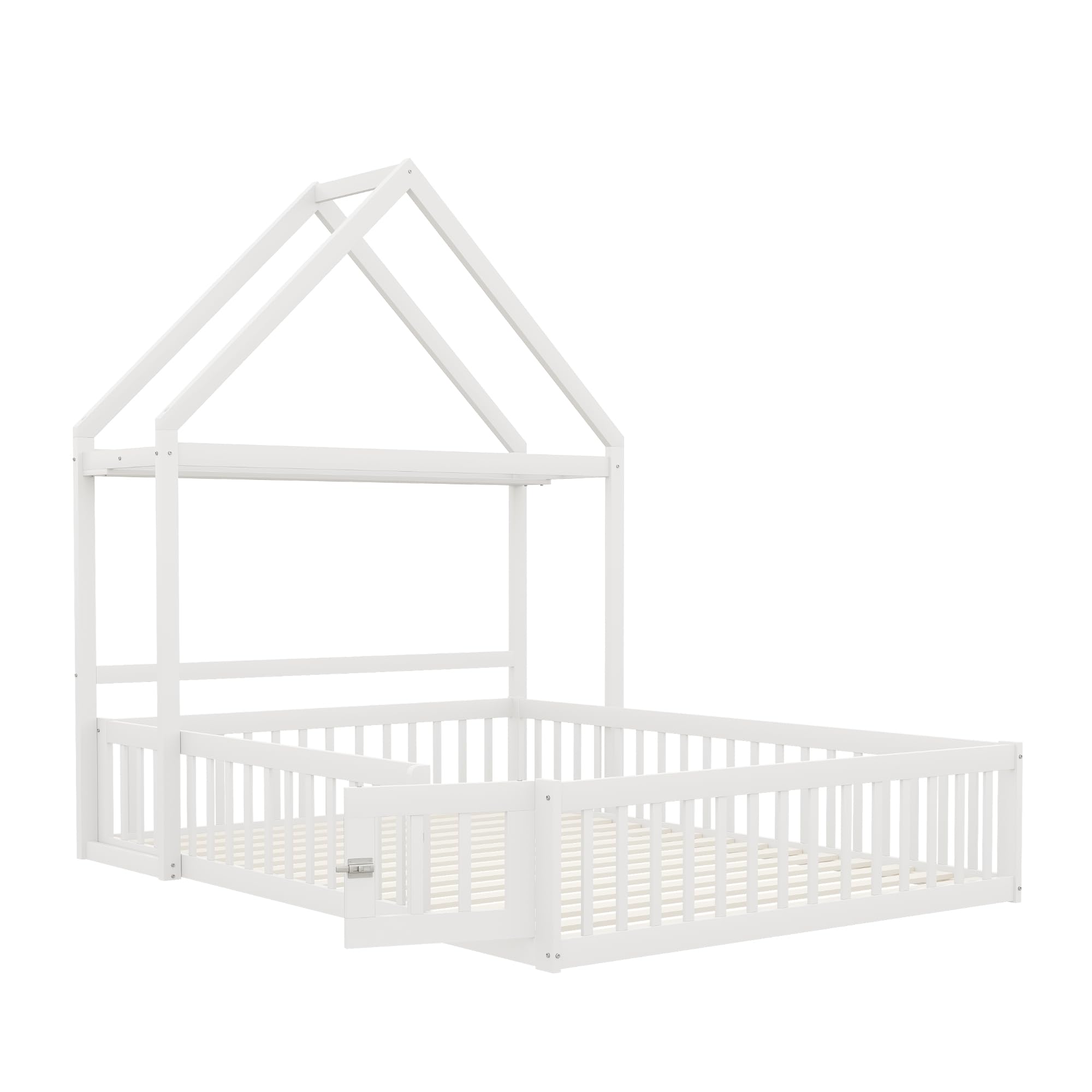 Merax Lit Enfant 140x200 cm Cabane au Sol avec Protection Antichute et Rangement Blanc