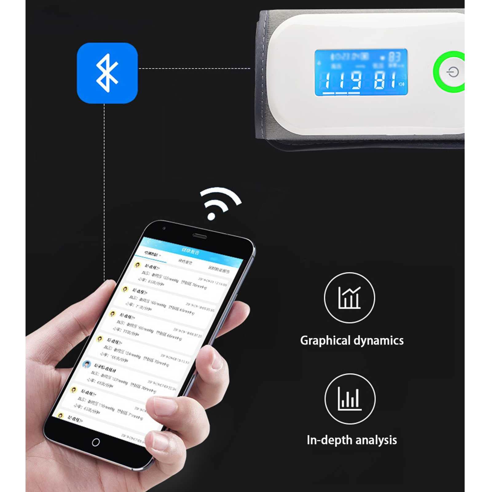 Zintegrowany elektroniczny ciśnieniomierz typu górnego ramienia, ładowalny, Bluetooth, inteligentny automatyczny pomiar, domowy ciśnieniomierz