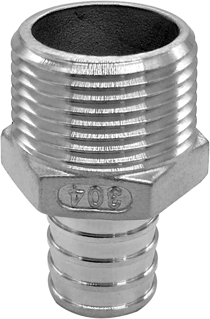Barb Crimp PEX 3/4" x 3/4" NPT Male Thread Adapter Stainless Steel Crimp Fitting (Pack of 3)