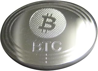 Silver Toned Oval Etched Bitcoin Coin Cryptocurrency Blockchain Magnet
