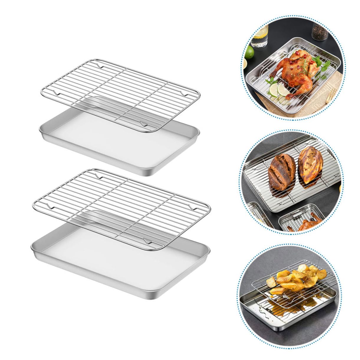 2 Satz Edelstahl Backblech mit Rost für Ofen, Silber
