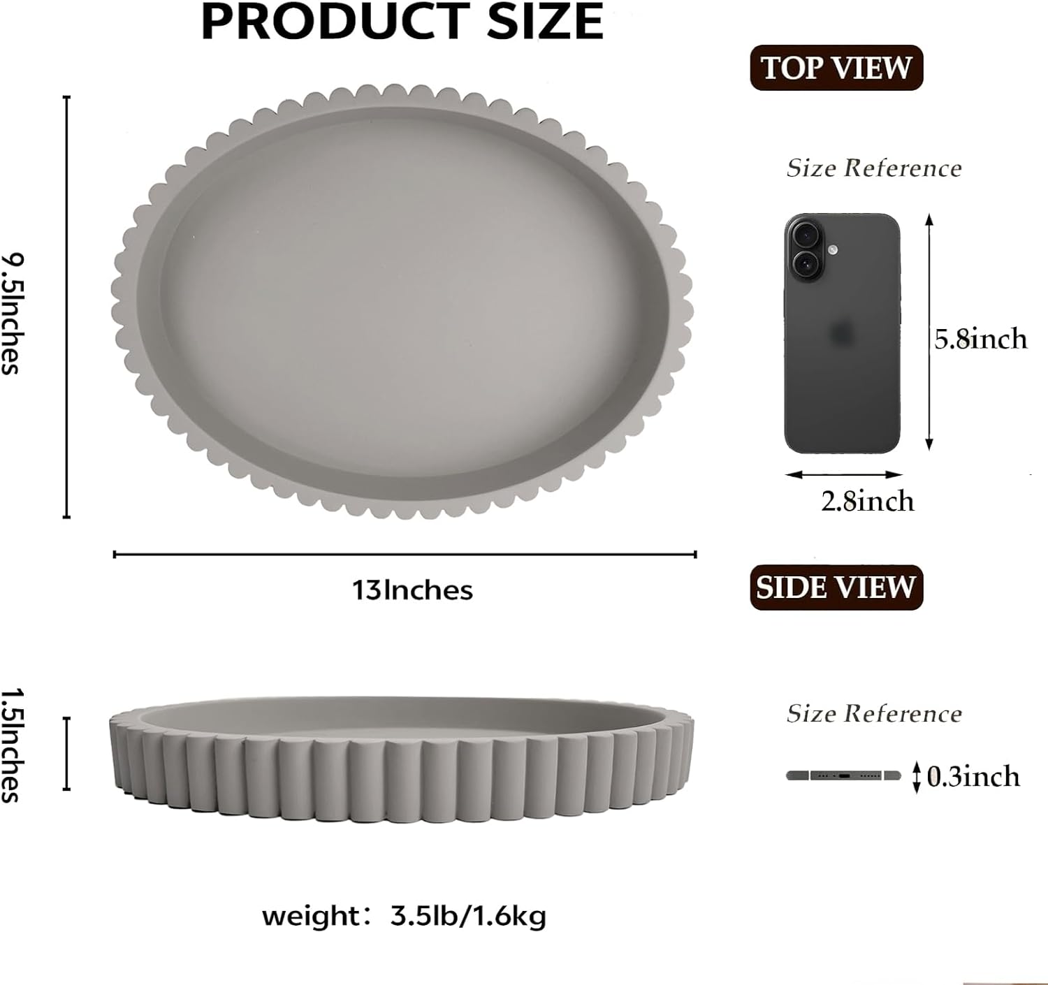 Oval Tray for Coffee Table Décor 13" Concrete Modern Decorative Trays Home Décor Accents -Circle Coffee Table Centerpieces - Island Decor Contemporary Decor Tray (Premium Grey) - Image 2