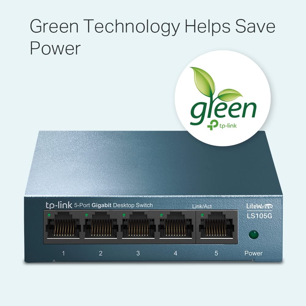 TP Link LS105G - Switch Ethernet Gigabit 5 Puertos RJ45, Plug & Play, Carcasa Metálica Resistente, Super disipación de Calor, Velocidad Estable sin retrasos, Ahorro de Energía, Silencioso, Smart TV — view 6