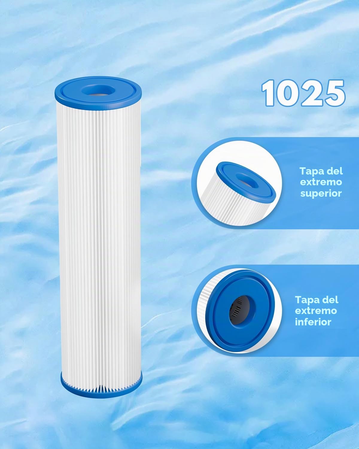 Filtro repuesto baño de hielo 25.4cm x 6.35cm 20 micrones 8 Paquete | Filtro de inmersión fría 20 micrón plisado reemplazo de filtrado de sedimentos para bañera de hielo bañera de hidromasaje