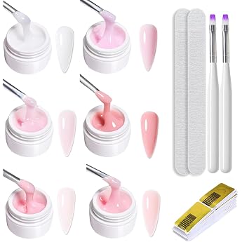 Builder Gel for Nails 6 Colours Builder Gel for Gel Nails Pink UV Nail Gel Set for Nail Extension Modelling Nail Art Base Reinforcement Nail Polish for Nails DIY