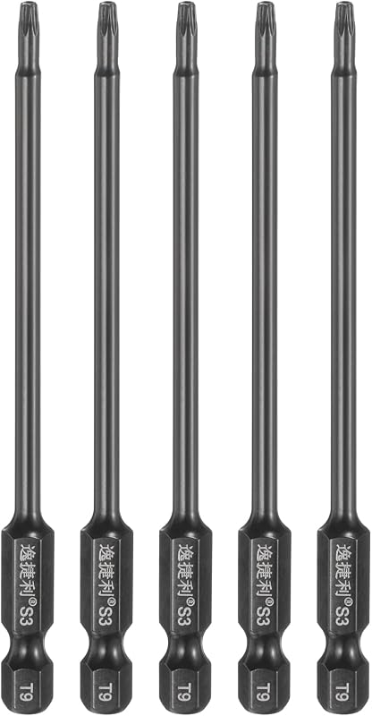 Kit HARFINGTON com 5 Pontas de Chave Torx de Segurança T9 Magnéticas, Haste Sextavada de 6,35 mm (1/4 pol.), 100 mm, com Furo