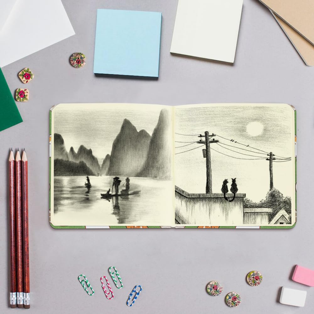 Small Square 5x5" 80gsm Mini Notebooks Blank Pages Sketchbooks Travel Journal Pocket Hardcover Paint Writing Notebook Blank Diary Memo Planner Sketchbook PU Leather Cover, Pink: Fabric-80gsm-Cat