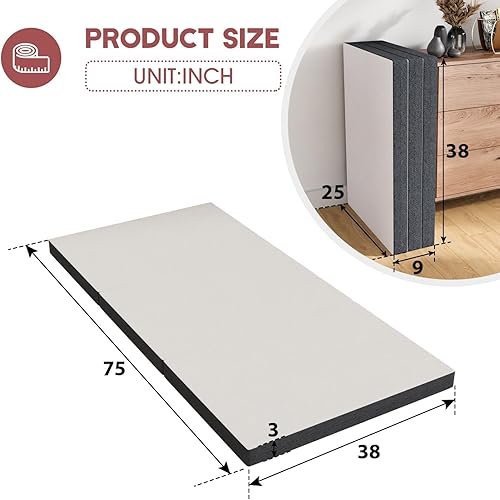 Miniatura 2 de BLKMTY Colchón plegable de 3 pulgadas, colchón de espuma viscoelástica de triple pliegue, colchón plegable transpirable con funda lavable, colchón