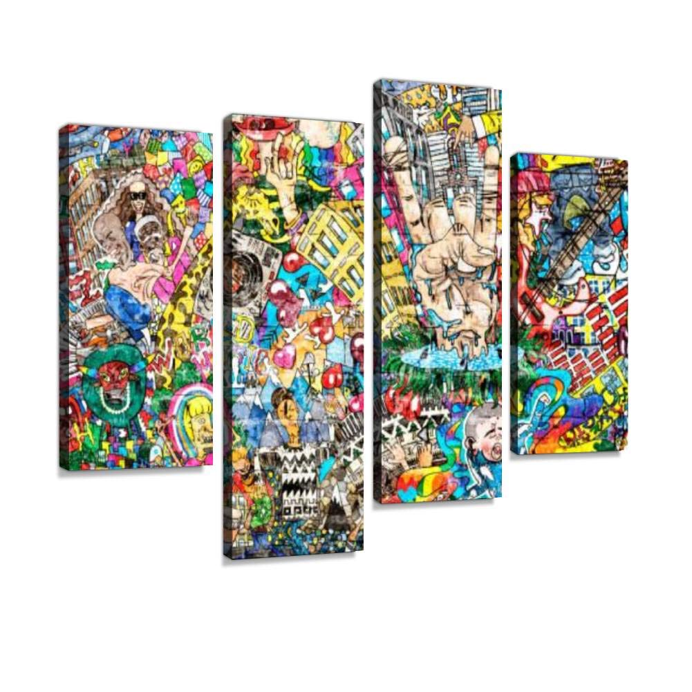 4 Panel cool music graffiti in urban style abstract paintings and pictures Canvas Pictures Home Decor Gifts Canvas Wall Art for your Living Room