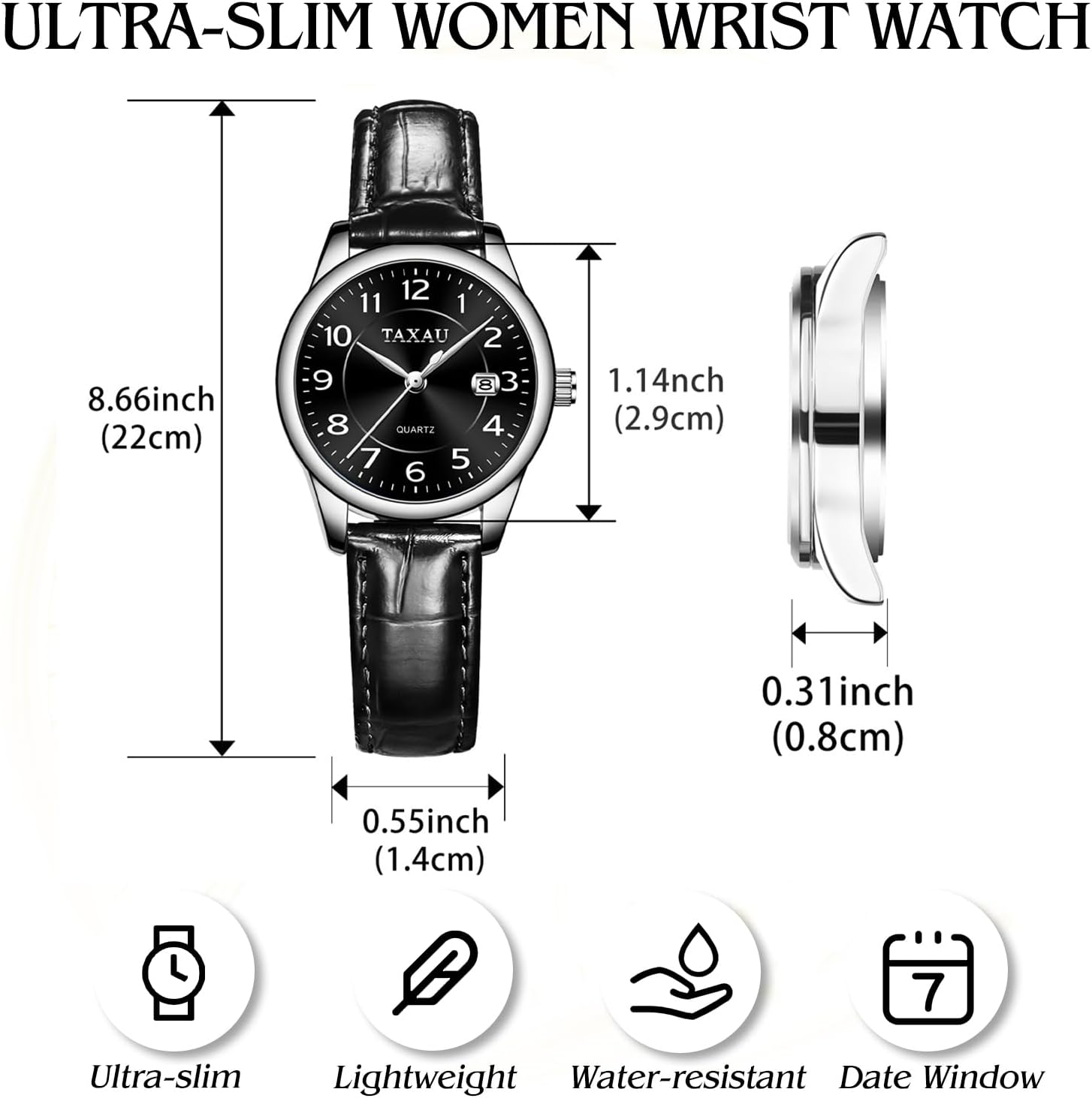 Womens Leather Watch Casual Classic Dainty Women's Dress Watch Business Fashion Waterproof Wrist Watches for Women Analog Quartz Easy Read Ladies Watches with Date - Image 4