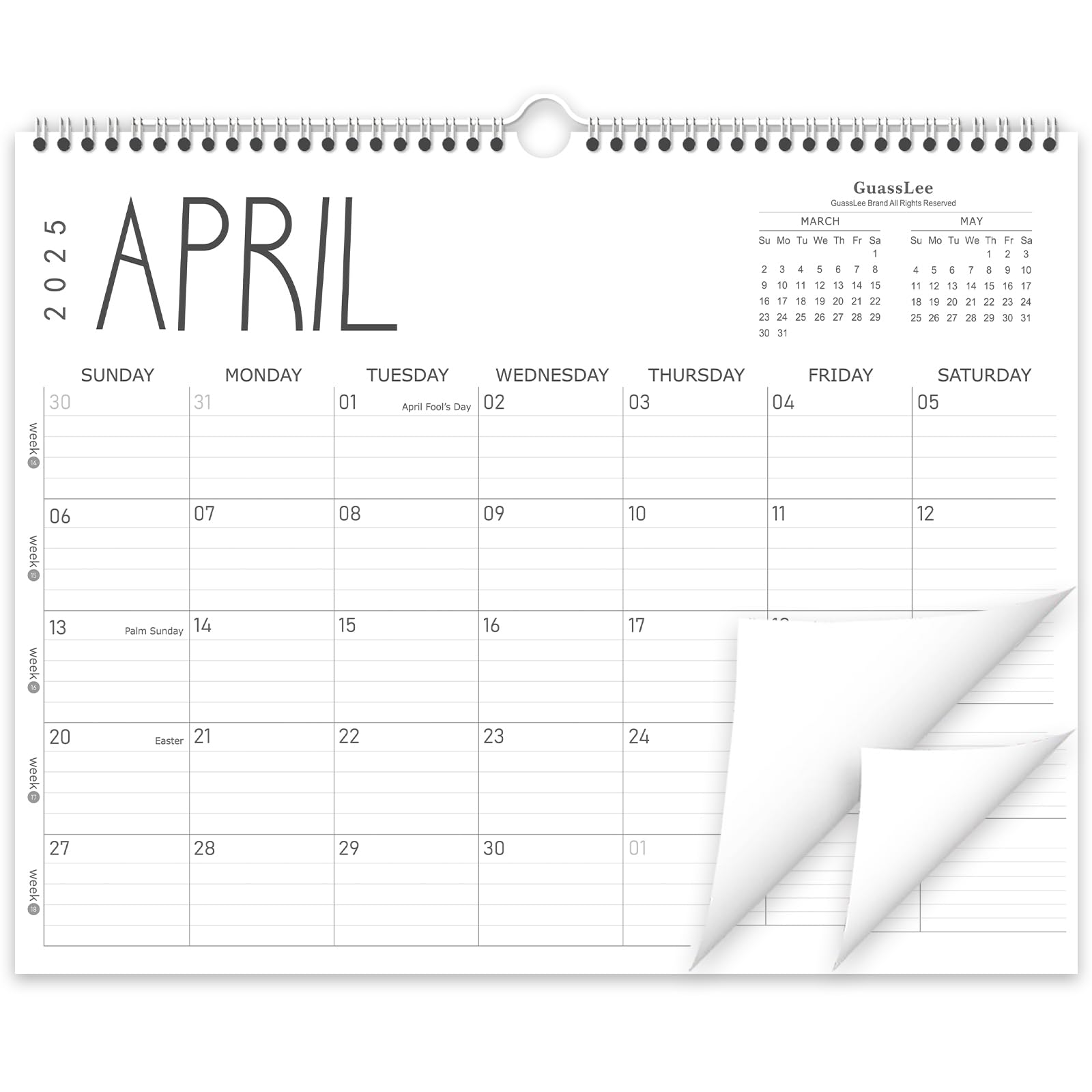 Amazon.com: GuassLee 2025 Wall Calendar - 12 Monthly Calendar from Apr. 2025 to Mar. 2026, 14 amazon-com-guasslee-2025-wall-calendar-12-monthly-calendar-from-apr-2025-to-mar-2026-14-x-11-2025-2026-hanging-calendar-with-spiral-binding-week-numbers-for-school-home-office-planning-organizing-office-products