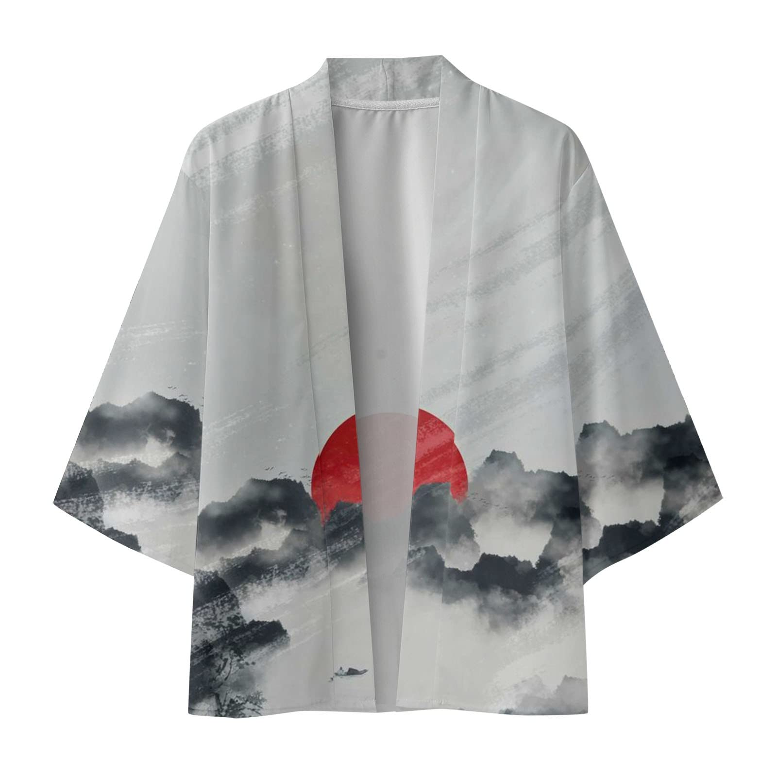 Duohropke Kimono para hombre Japón Happi Kimono Hanfu Camisas de manga larga Japón Harajuku Anime Robe Anime Ropa Unisex Blusa suelta Verano Tops Túnica