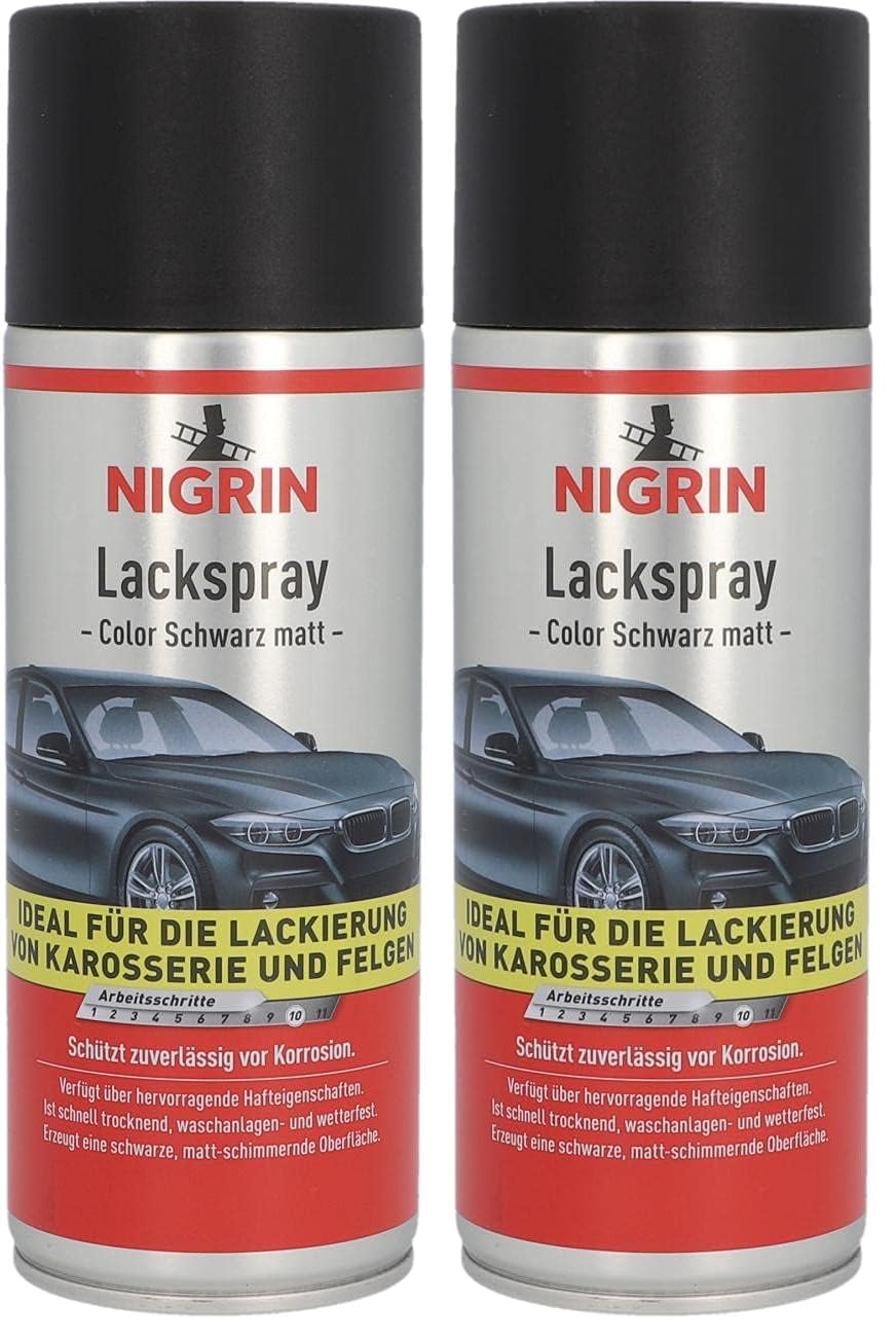 NIGRIN Lackspray, 400 ml, mattschwarzer Autolack, schützt Felgen und Karosserie vor Rost, schnell trocknend (Packung mit 2)