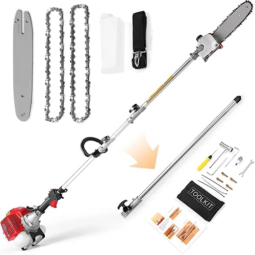 Sierras de poste a gas - Sierras de poste de 2 ciclos de 58 CC para poda de árboles con alcance extensible de 16 pies - Diseño para poda de árboles