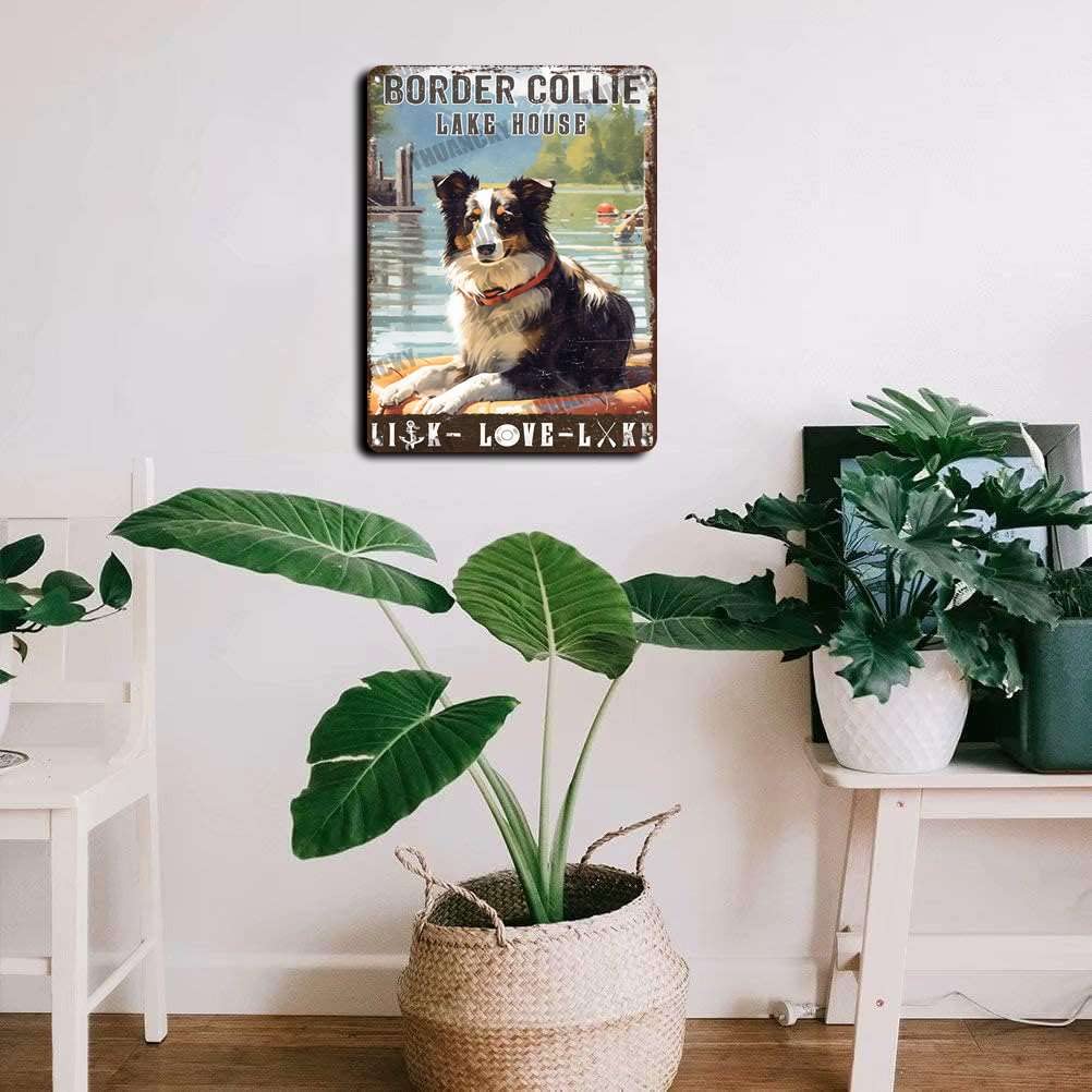 Metallschild Border Collie Lake House – 20,3x30,5 Cm, Aluminium, Für Wanddekoration Garten, Garage