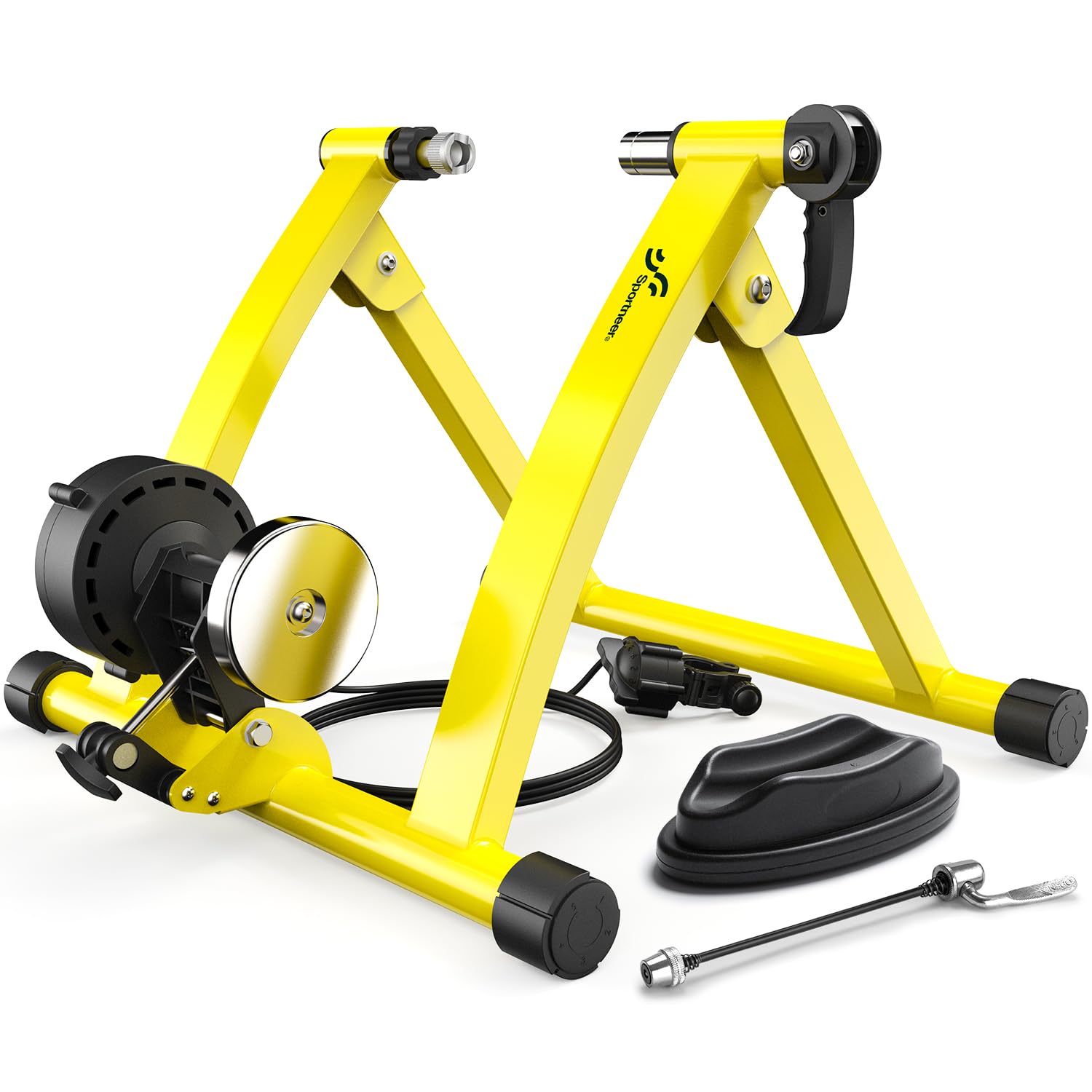 Sportneer Bike Trainer - Magnetic Indoor Cycling Trainer Stand for 26-28" &amp; 700C Wheels, 6 Resistance Levels Stationary Bike Stand with Quick Release Lever &amp; Front Wheel Riser Block