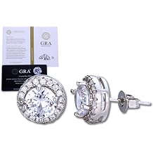 Halukakah Mens Moissanite Earrings in Platinum Plated 925 Silver with Certificate,Prong Setting Round/Square Lab Diamond Stud Earring,Center Stone of 0.5/1 Carat and Side Stone of Aprox 0.244/0.588ct