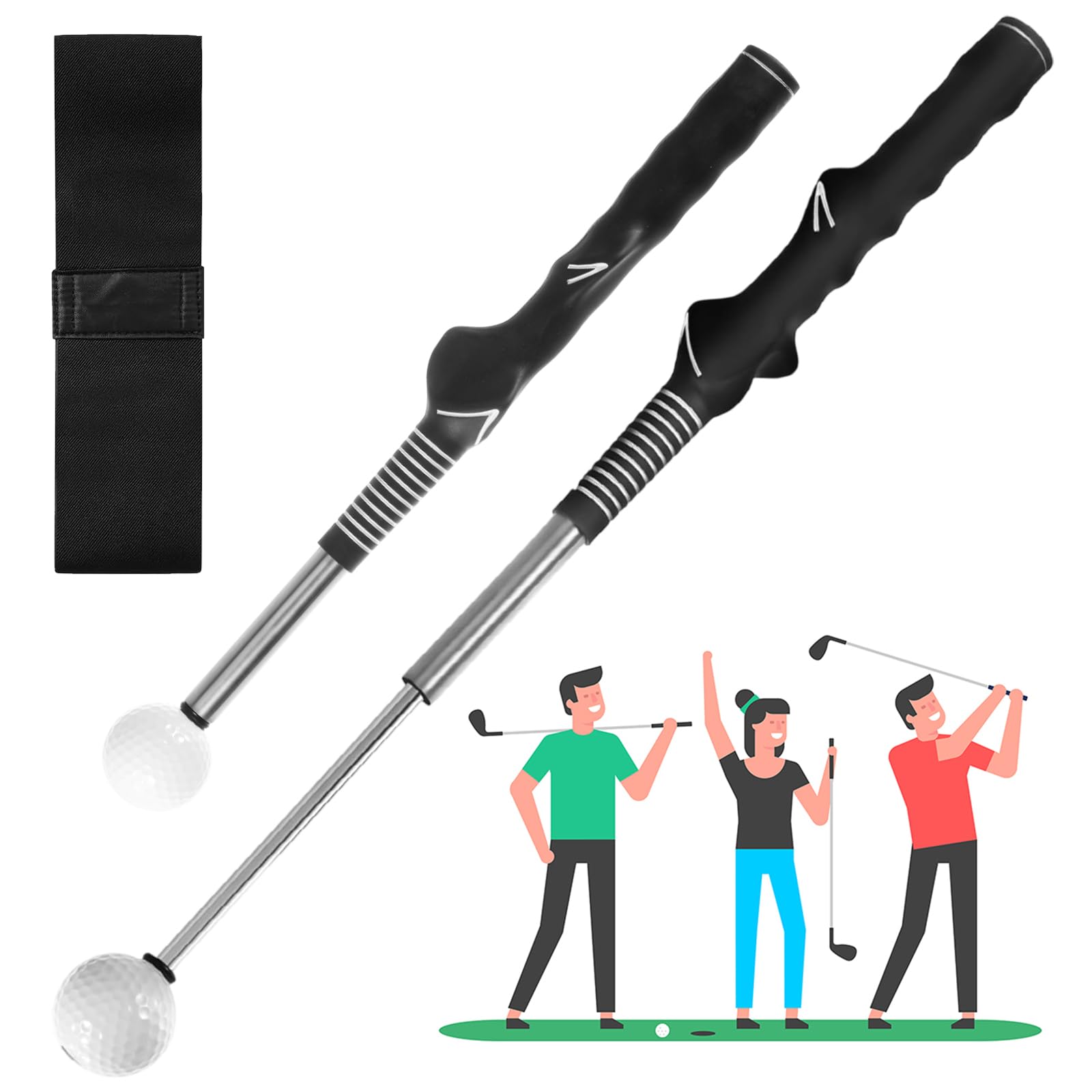 Retractable Golf Swing Training Aids Golf Grip Training Aid With Arm Posture Correction Band Adjustable Golf-Grip Trainer Swing Practice Stick for Beginner Strength Tempo Trainings Chipping Hitting