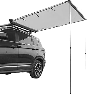 VEVOR Car Awning, 7.6'x8.2' Vehicle Awning, Pull-Out Retractable Awning Rooftop, Waterproof UV50+ Car Side Awning, Telescoping Poles Trailer Tent Shade w/Carry Bag for SUV Outdoor Camping Travel, Sand