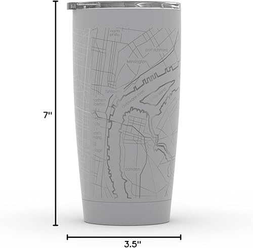 Vista 461 de Well Told Vaso de café aislado con diseño de mapa de Nueva York grabado, taza de acero inoxidable grabada (20 onzas, negro) con aislamiento de mapa