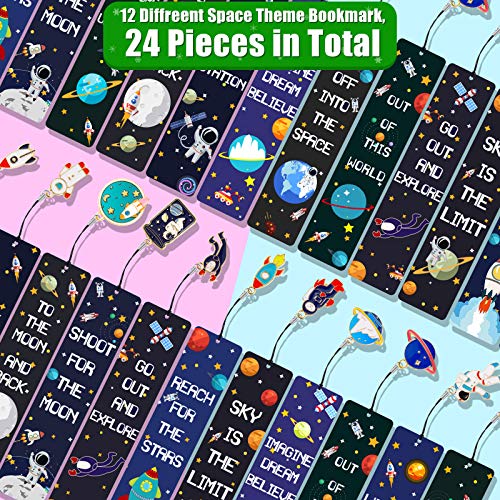 Space Theme Bookmarks With Metal Charms Planet Rocket Space Ship Theme Colorful Bookmarks Inspirational Quotes Bookmarks Cards For Space Party Favors Kids Boys Girls Adults Encouragement(24 Pieces) #TOP2