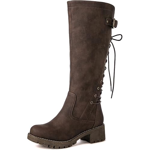 GLOBALWIN Women's Lace Up Back Knee High Fashion Boots