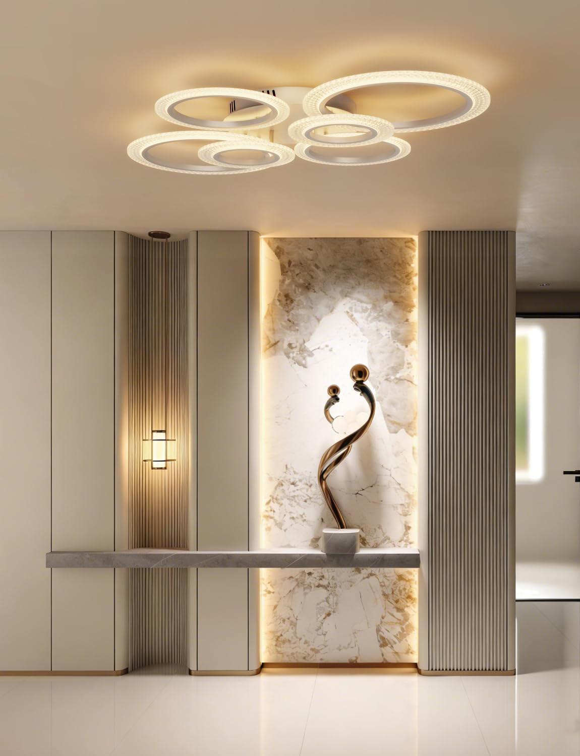 Lámpara de Techo LED Inteligente Diseño de Anillos Moderno, Plafón WiFi 80W 8000LM Regulable, Compatible con Alexa y Google Home, Control por App y Mando, Ø88cm para Salón Dormitorio, Blanco