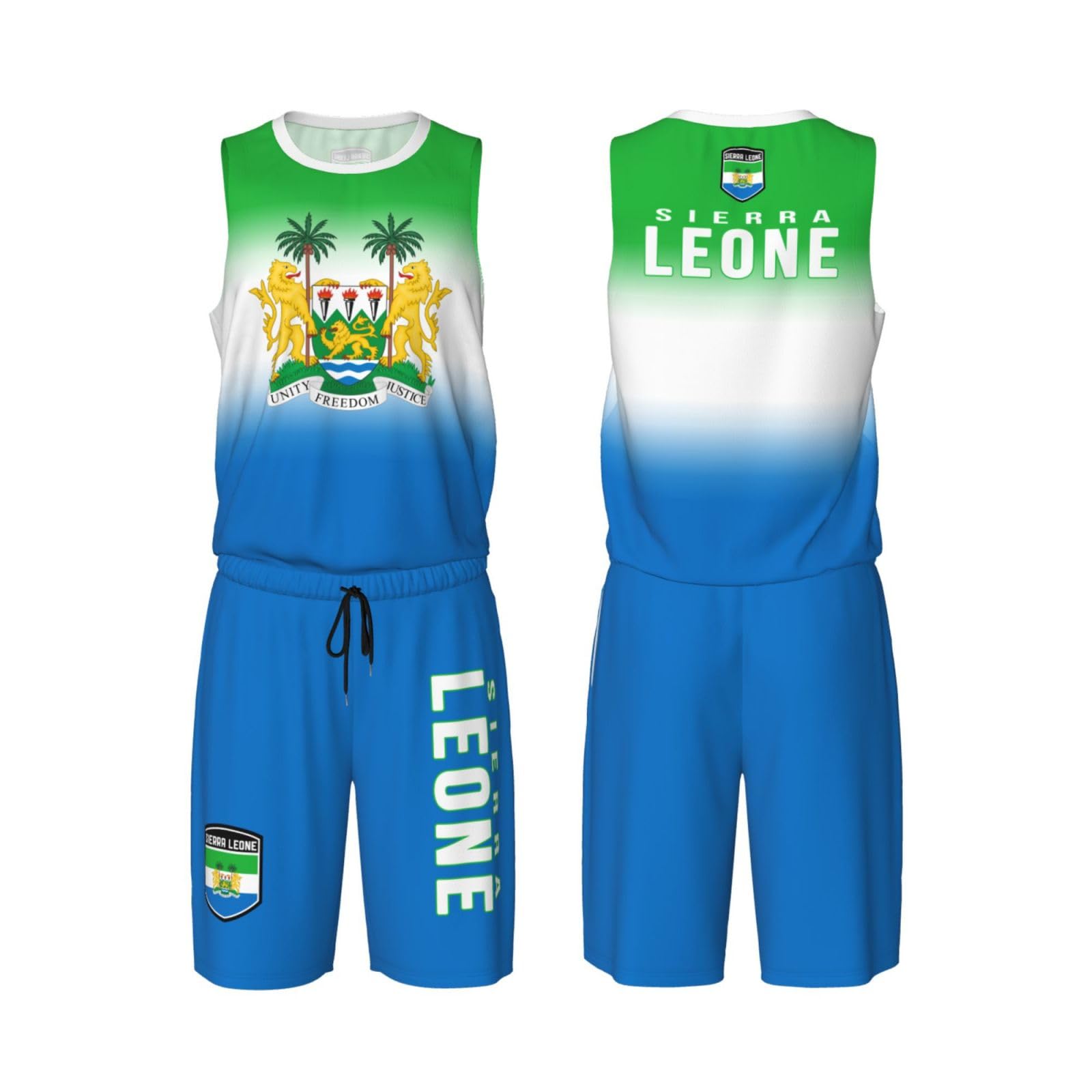 DABOYOZHZH Sierra Leone Flag Basketball Uniform Suit for Men Team Training Athletic Gradient Jersey