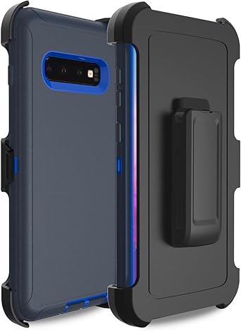 Case for Samsung Galaxy S10 Plus, Phone Case [Military Grade] 3 in 1 Shockproof Rugged Protective, Heavy Duty Bumper Cover for Galaxy S10 PlusBlackwith Belt Clip Blue