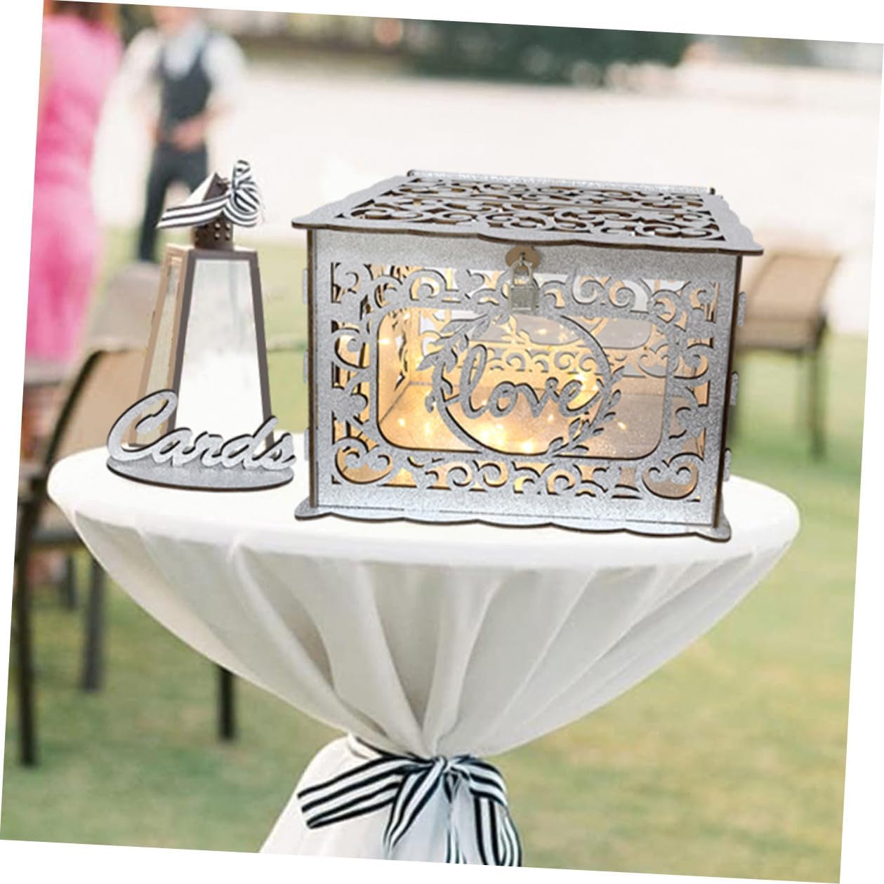 GLEAVI Wooden Hollow Greeting Card Box Glitter Decoration Wedding Anniversary Birthday Card Holder Storage Box for Party Event with Envelope Slot
