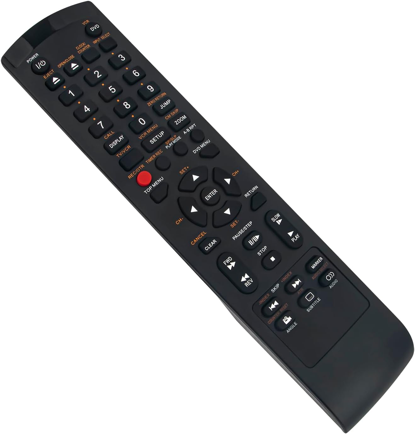 Angled view of the Beyution SE-R0220 remote control, showing all buttons clearly.
