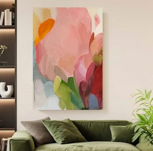 RRDPDM Modern Abstract Flower Canvas Wall Art Vibrant Pink Vertical Art Print in Cream Poster(20x30cm/Frameless)