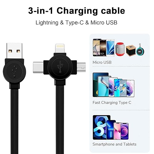 Miniatura 4 de Paquete de 2 cables retráctiles de carga rápida múltiple de 3.3 pies, cable de carga múltiple 3 en 1, cargador retráctil con Lightning/Micro/Tipo C