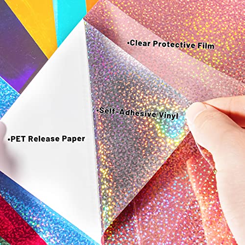 Girafvinyl Assorted Vinyl Bundle 12” X 12”,21 Sheets/Pack Holographic Vinyl Permanent Vinyl Adhesive For Cricut,Diy Crafts,Home Decor And Tumblers #TOP3