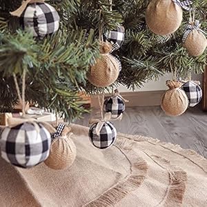 Christmas Decorations Tree Ornaments, 12pcs Buffalo Plaid Burlap Farmhouse Christmas Ornaments, Black White Country Xmas Decor Indoor, Cute Rustic Xmas Balls for Home Office Family Holiday Party Christmas Decorations Tree Ornaments 12pcs Buffalo Plaid Burlap Farmhouse Christmas Ornaments Black White Country Xmas Decor Indoor Cute Rustic Xmas Balls for Home Office Family Holiday Party