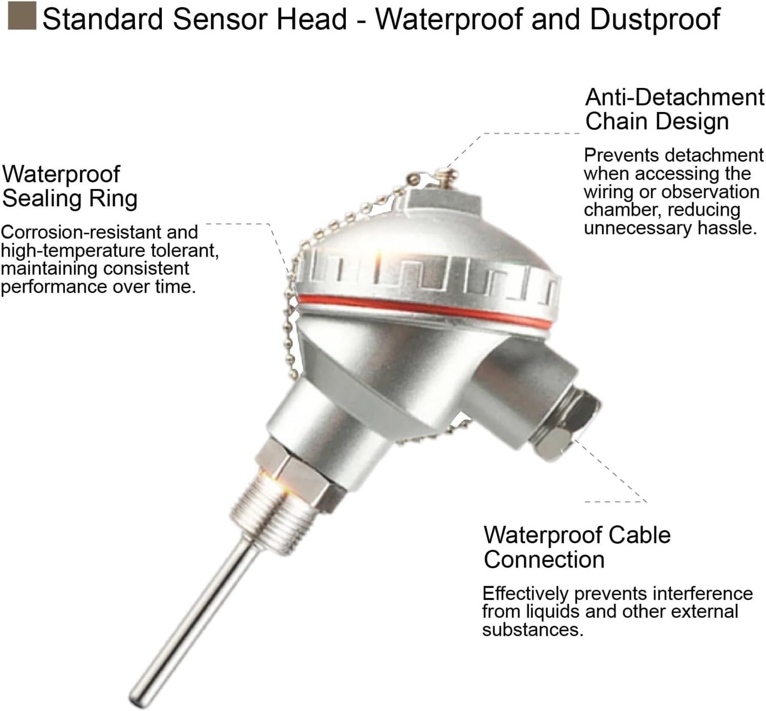 Sensor de Temperatura, Sensor RTD PT100, sonda Industrial integrada Acero Inoxidable con Rosca(250 mm)