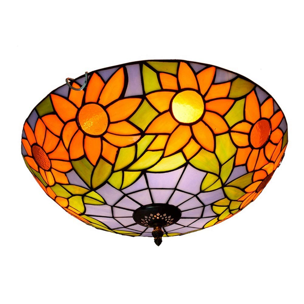 LYMSXAZOU Ceiling, Lamps and Lanterns 40CM American Blue Sun Flower Retro Stained galss Ceiling Lamp Aisle Corridor Balcony Foyer Bedroom Light