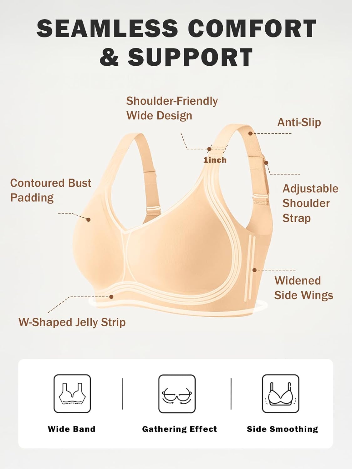 Ninee Womens Wireless Bras No Underwire Tshirt Bras Supportive Seamless Push Up Full Coverage Bralette Comfort Everyday Bra - Image 6