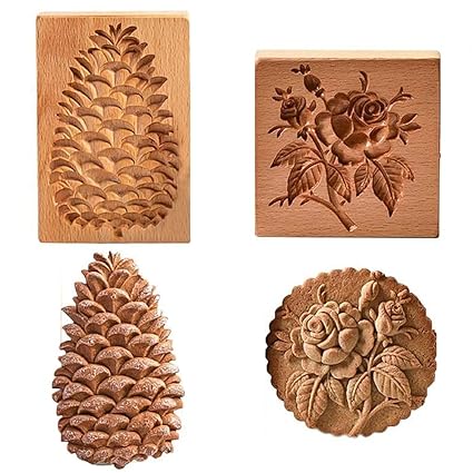 Preshwous 2PCS Wooden Cookie Molds, 3D Baking Mold, Embossing Mold Decorating Baking Tool for Kitchen DIY, Parent-Child Handmade DIY Cookies Molds