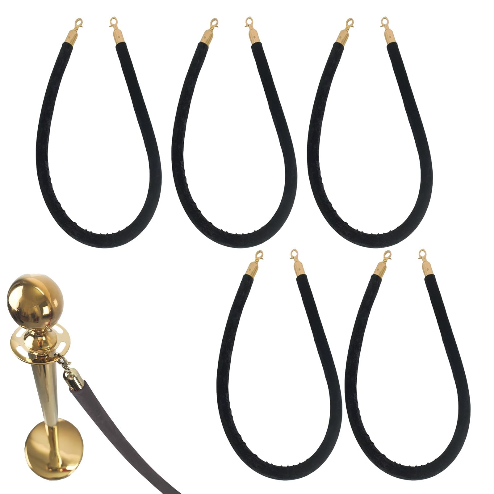GLDYTVF Portable Black Velvet Rope Barrier 5Pack 250cm Queue Line Dividers with DHooks for Museums Hospitals Playgrounds32mm Thick Crowd Control Solutions