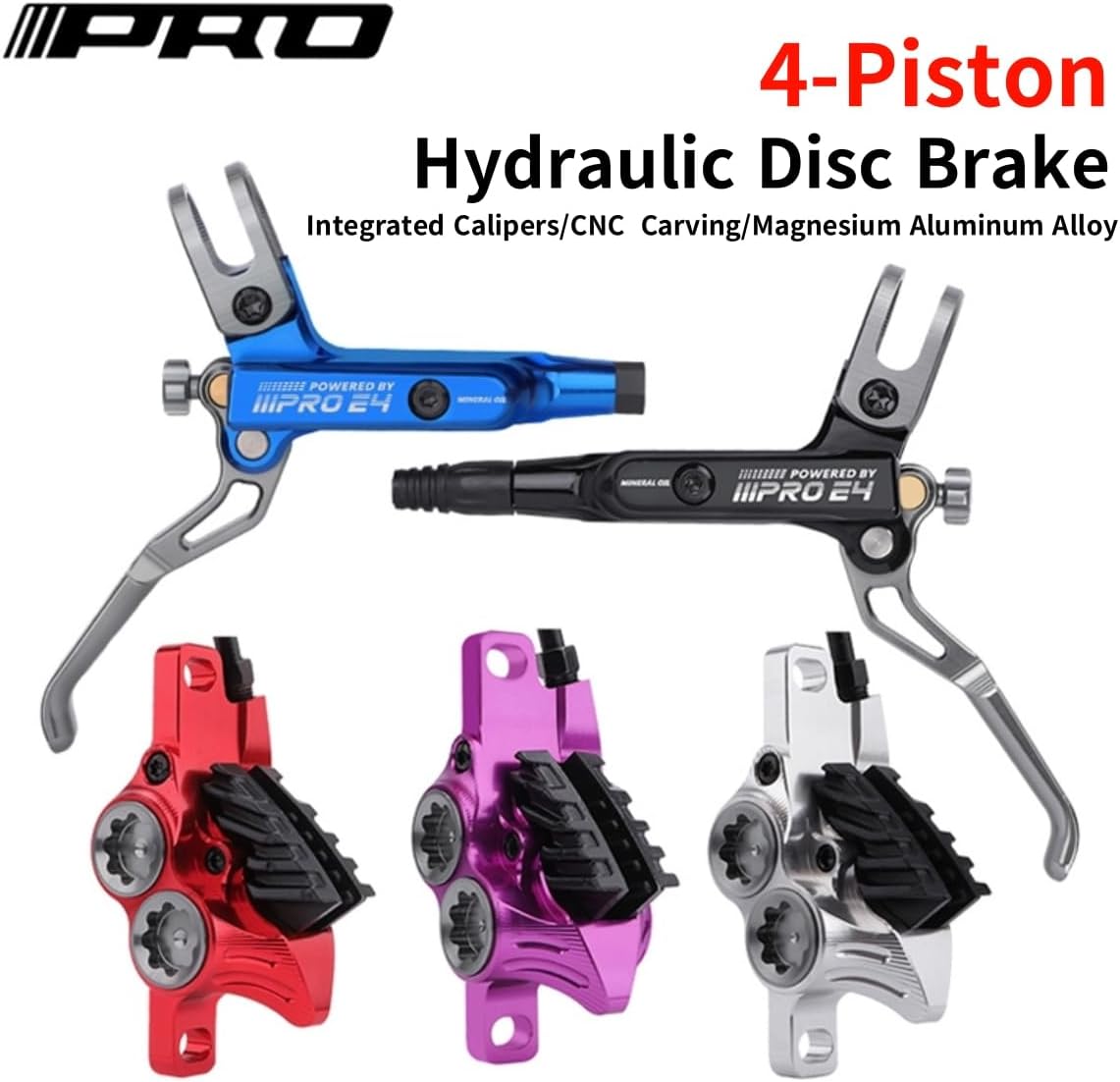 BUCKLOS IIIPRO MTB 4 Pistons Mountain Bike Hydraulic Disc Brake Set Front 800mm and Rear 1550mm with PM Front Rear 203mm Disc Brake Caliper Mount Adapter Gear Parts Accessories