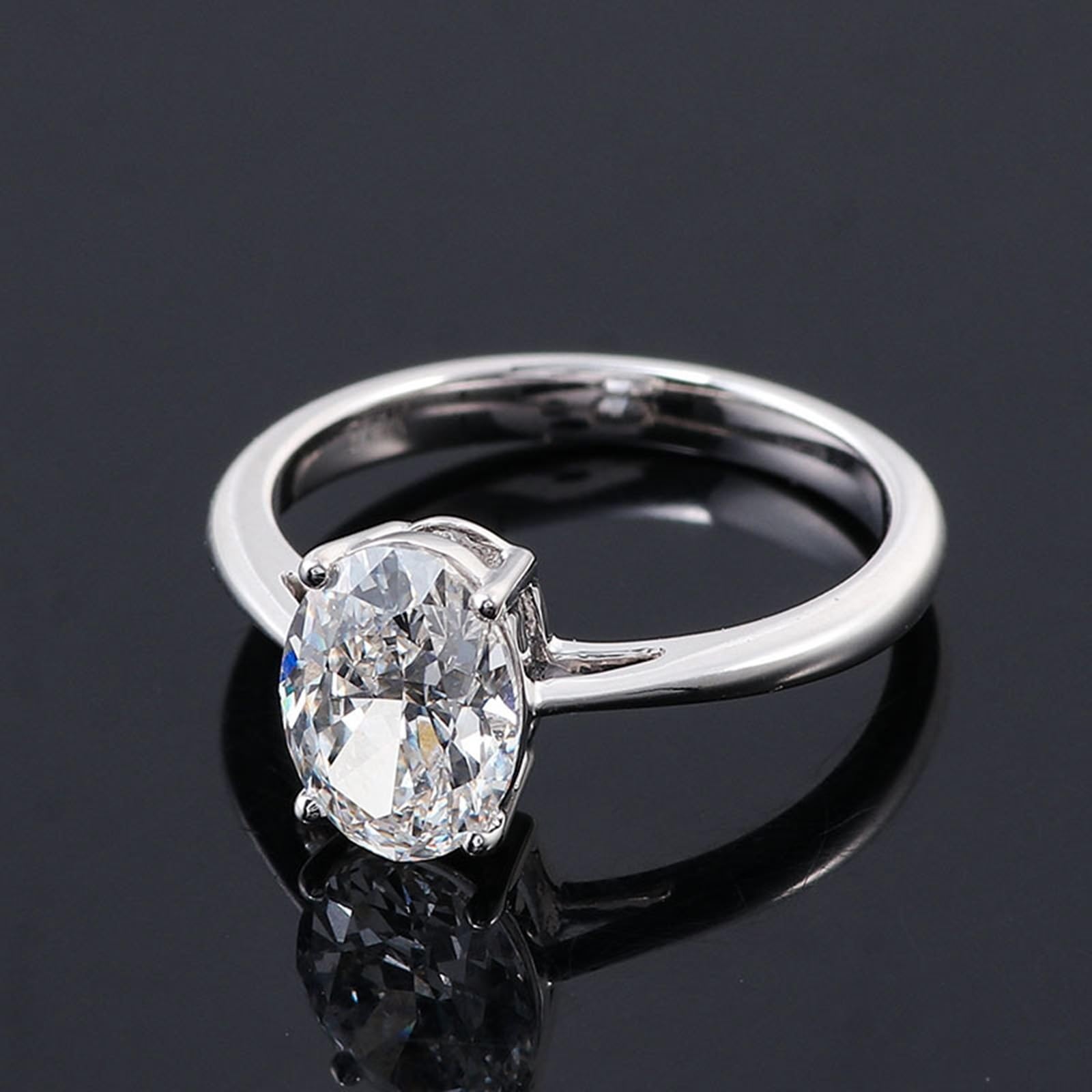 Platin Ring Frauen Moissanit, Verlobungsring Klassischer Ovaler Solitär-Moissanit Ringe Frauen