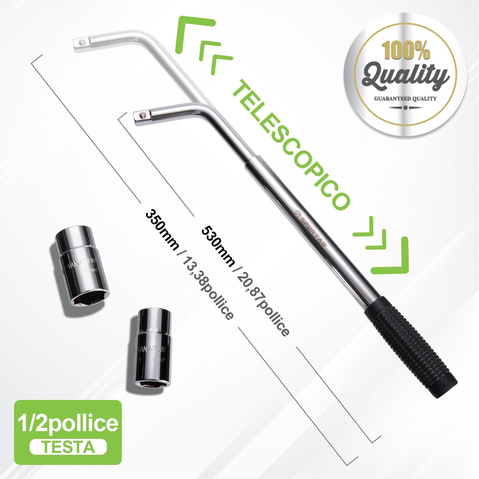 Spurtar Chiave per Ruote Auto, Telescopica per Chiave Bulloni Ruota con Bussole da 17/19 mm e 21/23 mm, Attrezzo 1/2 Pollici Gomme Auto Leva Bulloni