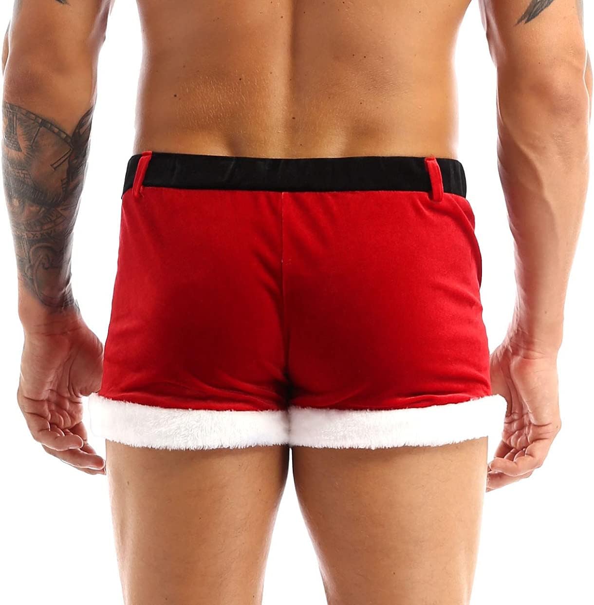 Mufeng Men's Red Velvet Boxer Briefs Bulge Pouch Christmas Underwear Holiday Santa Shorts Panties