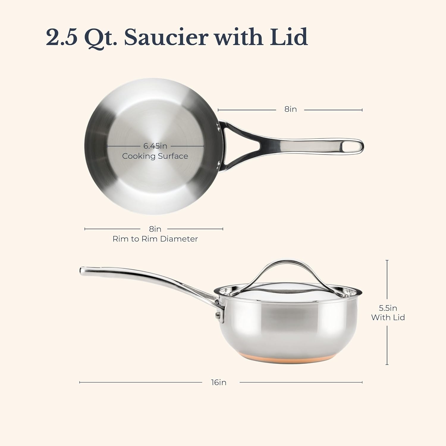 Anolon Nouvelle Stainless Steel Sauce Pan/Saucepan/Saucier with Lid, 2.5 Quart, Silver
