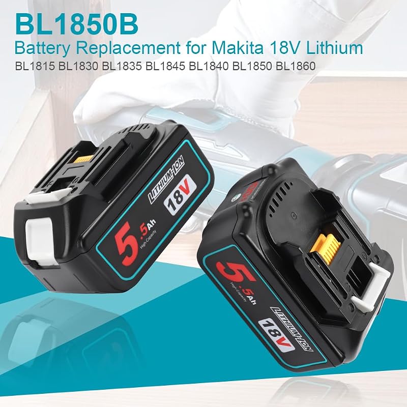 Set 2 acumulatori de schimb Li-ion Powarobor 18V 5.5Ah pentru Makita LXT 400 BL1850B, BL1850, BL1860, BL1860B, BL1840, BL1840B, BL1845, BL1815