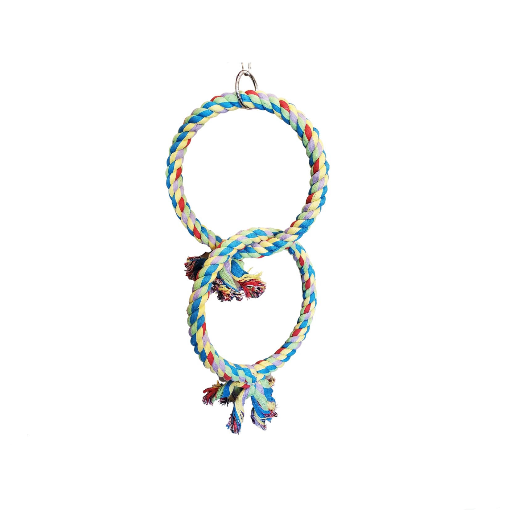 Polly's Double Ring & Swing Cotton Rope Cage Perch Hanging Bird Swing for Parakeets, Cockaties, Amazons, Macaws, Cockatoos (Large)