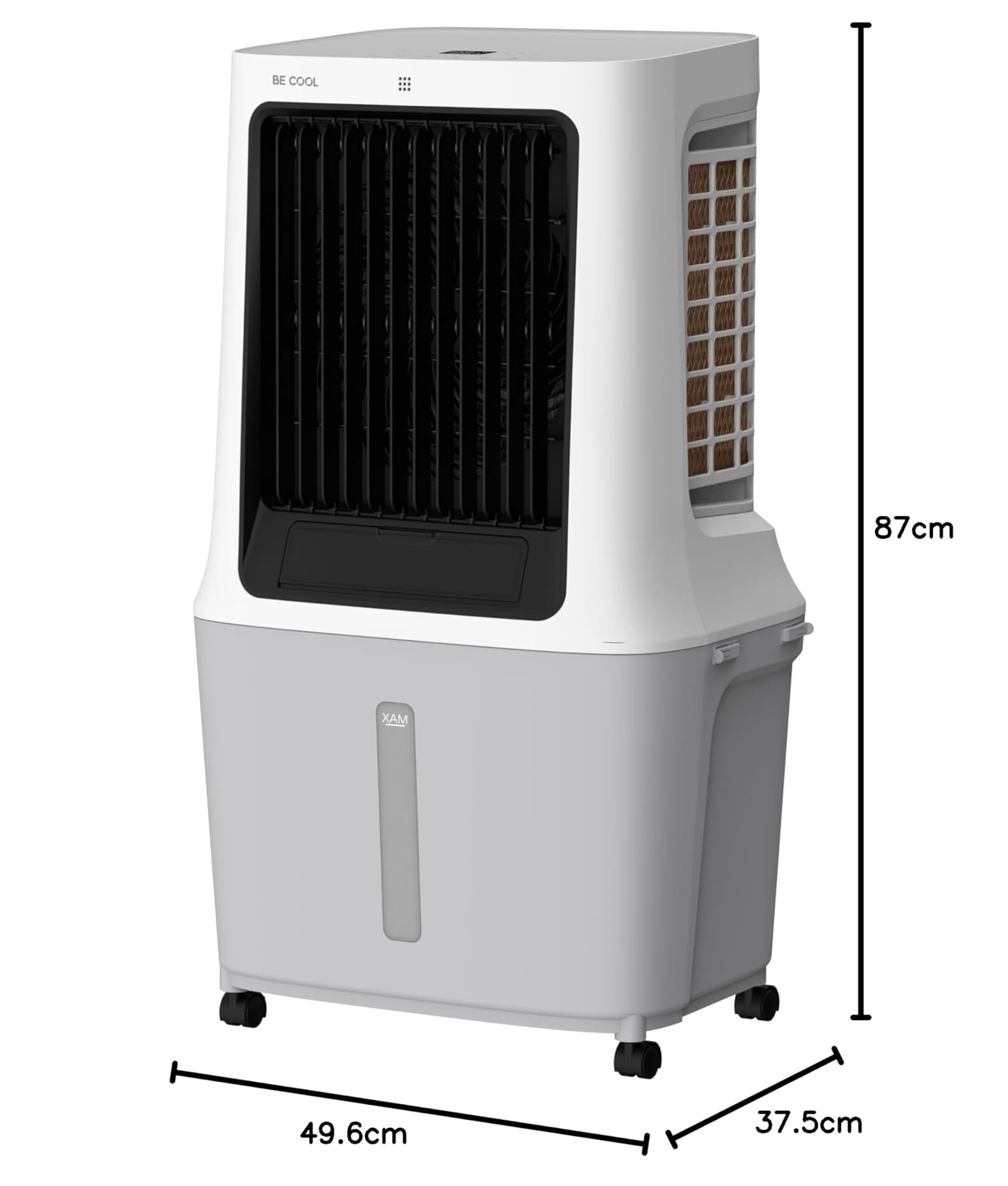 BE COOL BC30ACP2501W Refroidisseur d'air, réservoir d'eau de 30 l, 120 W, contrôle WiFi, circulation de l'air de 1800 m³/h, portée de 15 m, fonction air sec, écran LED, minuterie, télécommande