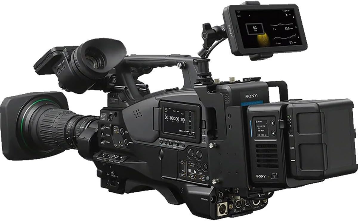 Sony PDT-FP1 connected to a professional video camera, demonstrating its use in a broadcast setup.